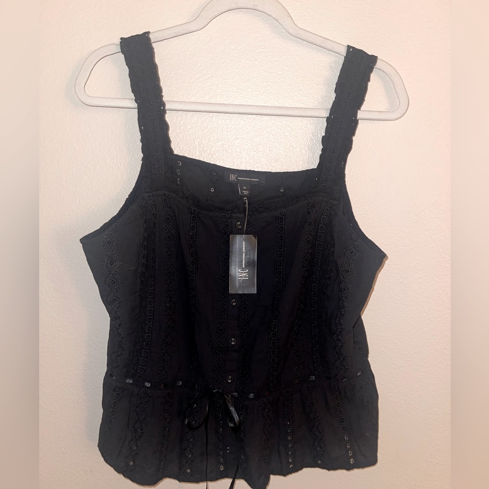 INC New‎ with Tags Black Embroidery Tank Top size X Large